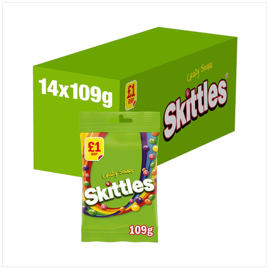 Skittles Vegan Chewy Crazy Sour Sweets 109g – Pack of 14