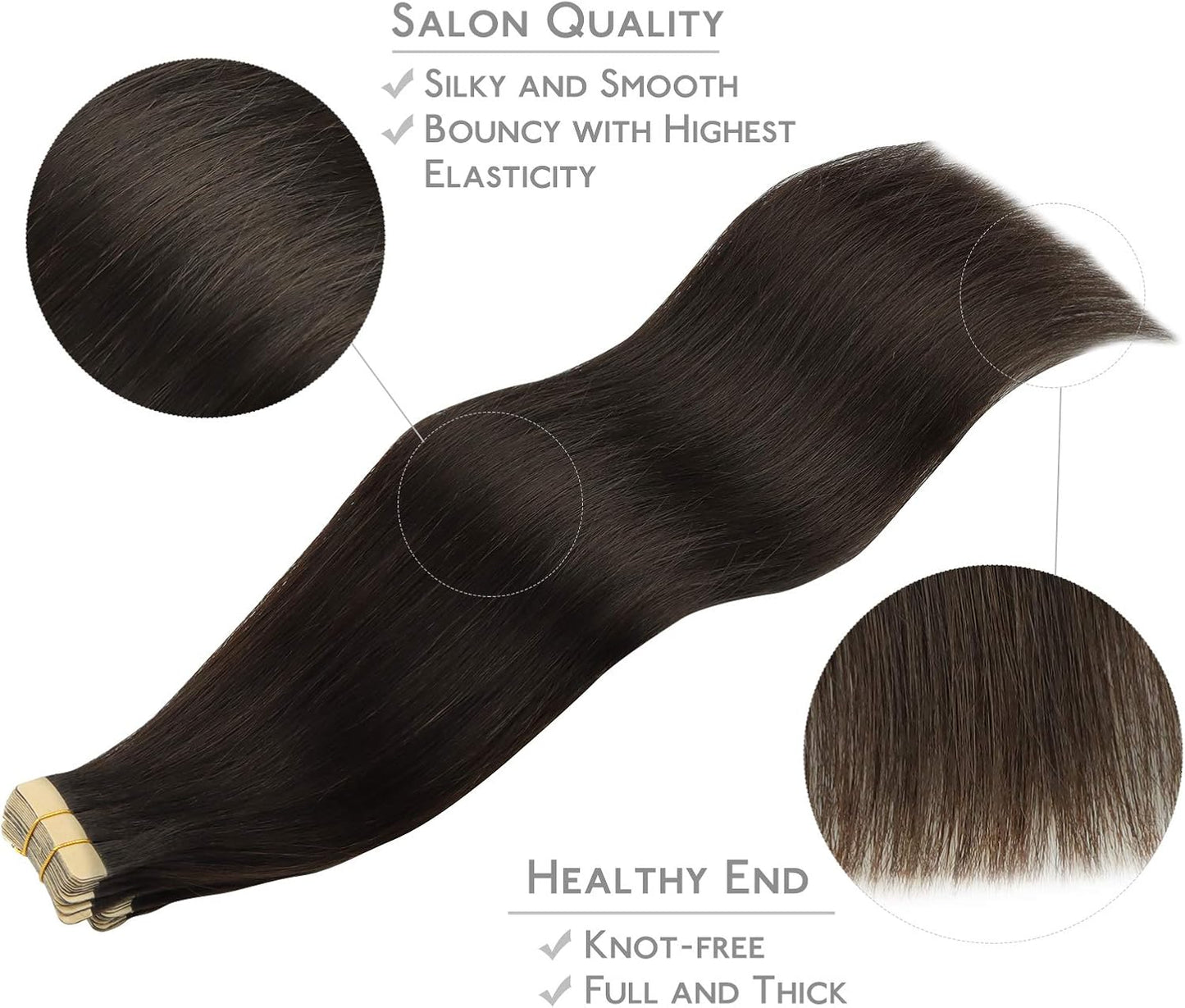 Dark brunette 14 inch tape extensions for added volume