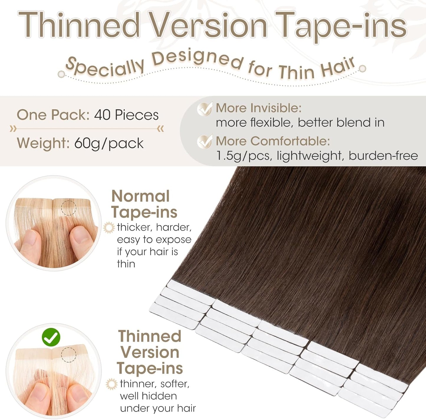 Seamless skin weft tape extensions brown shade