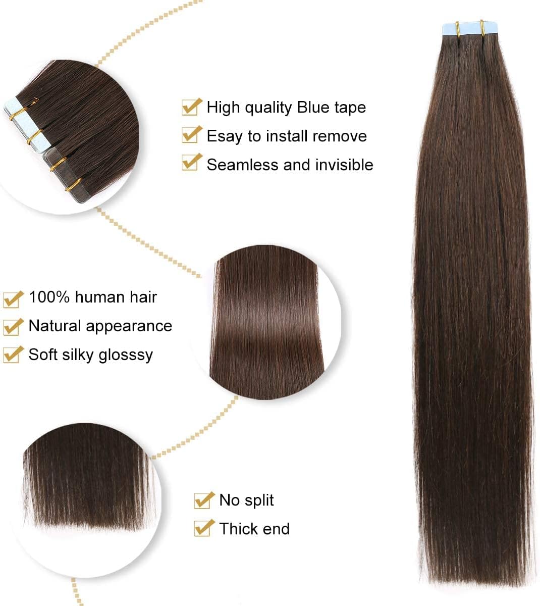 Tape in human hair extensions 20 pieces 40g pack