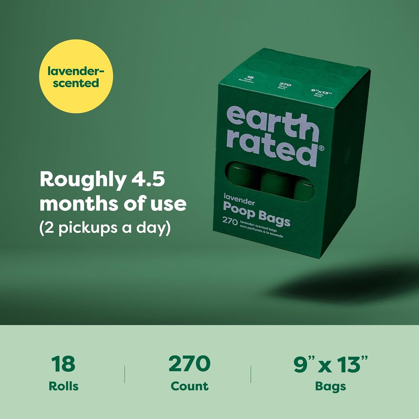 Earth Rated dog poop bags 270 count packaging for UK customers