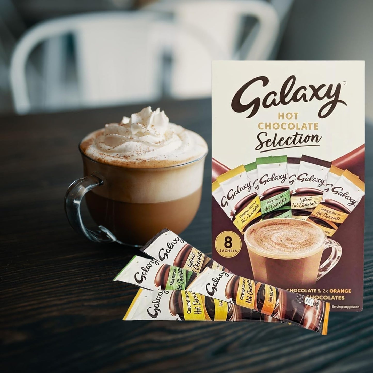 Galaxy Hot Chocolate Multipack Powder Sachets – 8 x 25g Caramel, Mint, Orange & Classic Chocolate with Card – Winter Hot Chocolate Gift Set for Christmas, Birthday & Cozy Nights