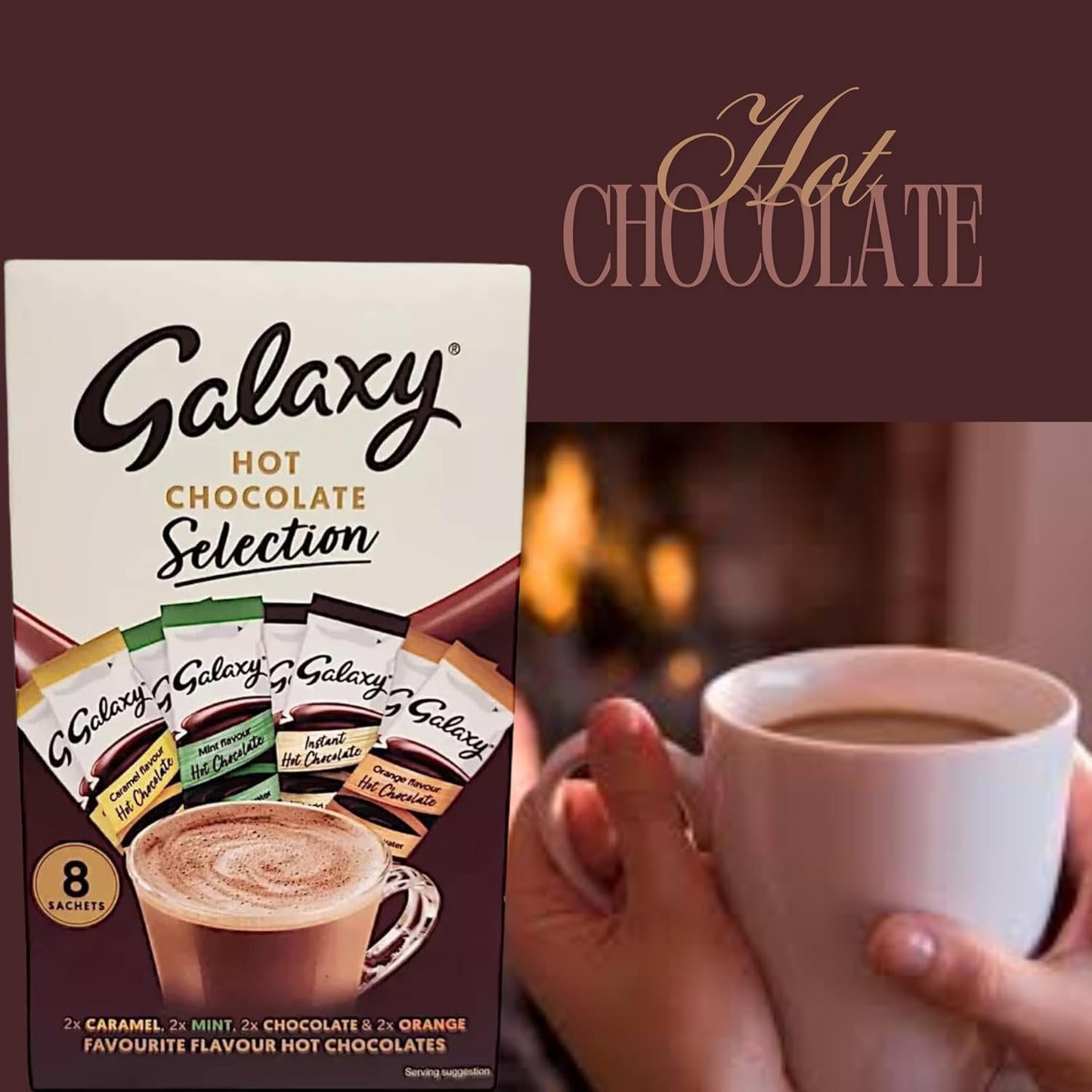 Galaxy Hot Chocolate Multipack Powder Sachets – 8 x 25g Caramel, Mint, Orange & Classic Chocolate with Card – Winter Hot Chocolate Gift Set for Christmas, Birthday & Cozy Nights