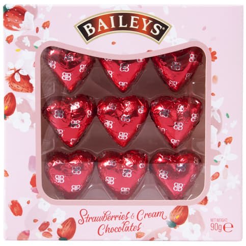 Baileys 90g heart shaped milk chocolates with strawberry filling