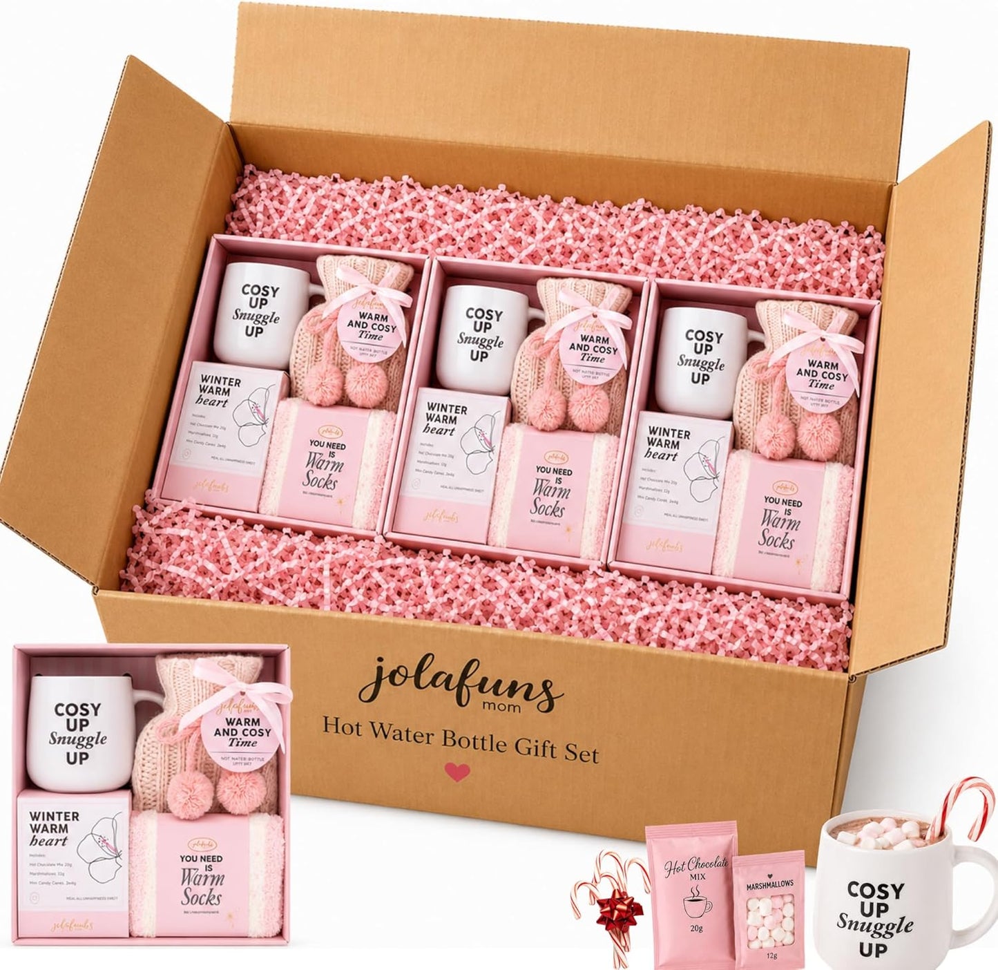 Hot Water Bottle Gift Set Box of 3 Cozy Winter Hamper Pack