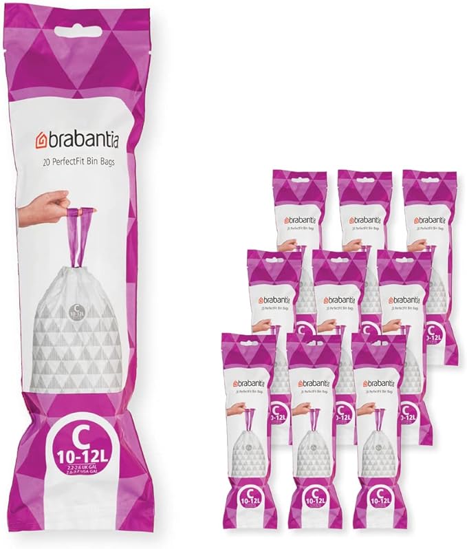 Brabantia Thick Plastic Trash Bags with Tie Tape Drawstring Handles White