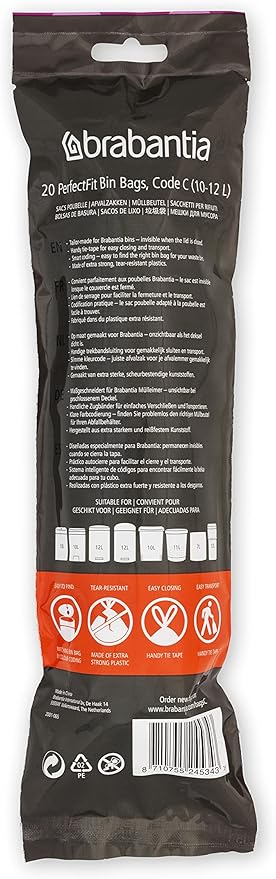 Brabantia Size C/10-12 Litre PerfectFit bin liners with Tie Tape Drawstring Handles