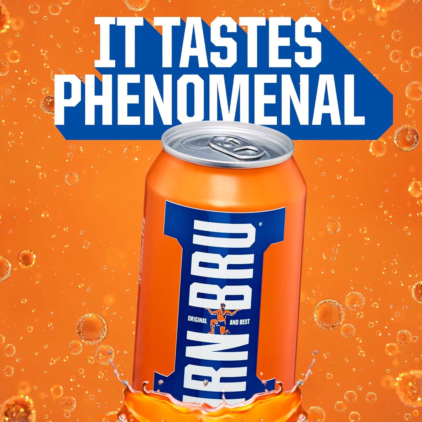 Single 330ml IRN-BRU can showcasing signature orange and blue branding