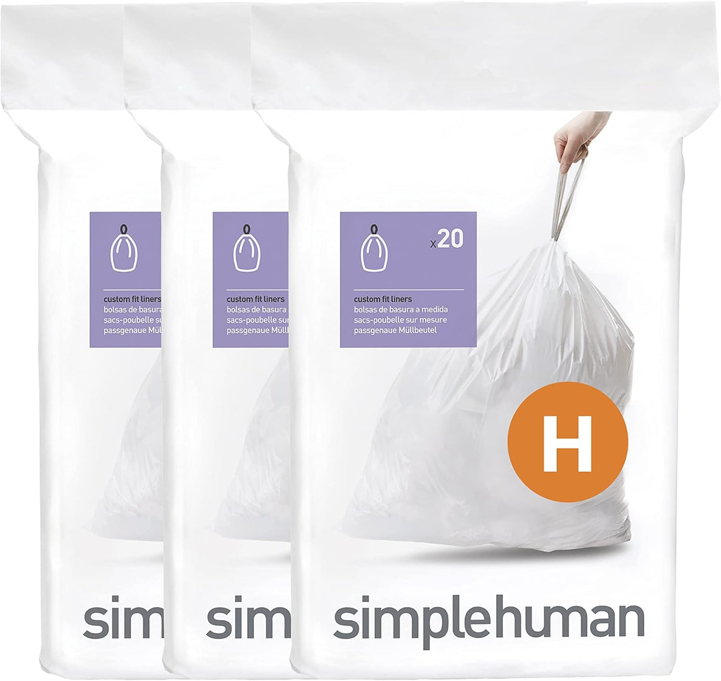simplehuman Code H custom fit bin liners 60 pack