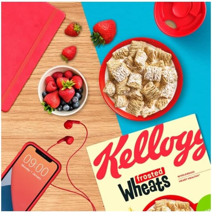 Kellogg's Frosted Wheat Cereal 500g box open showing crunchy and delicious cereal