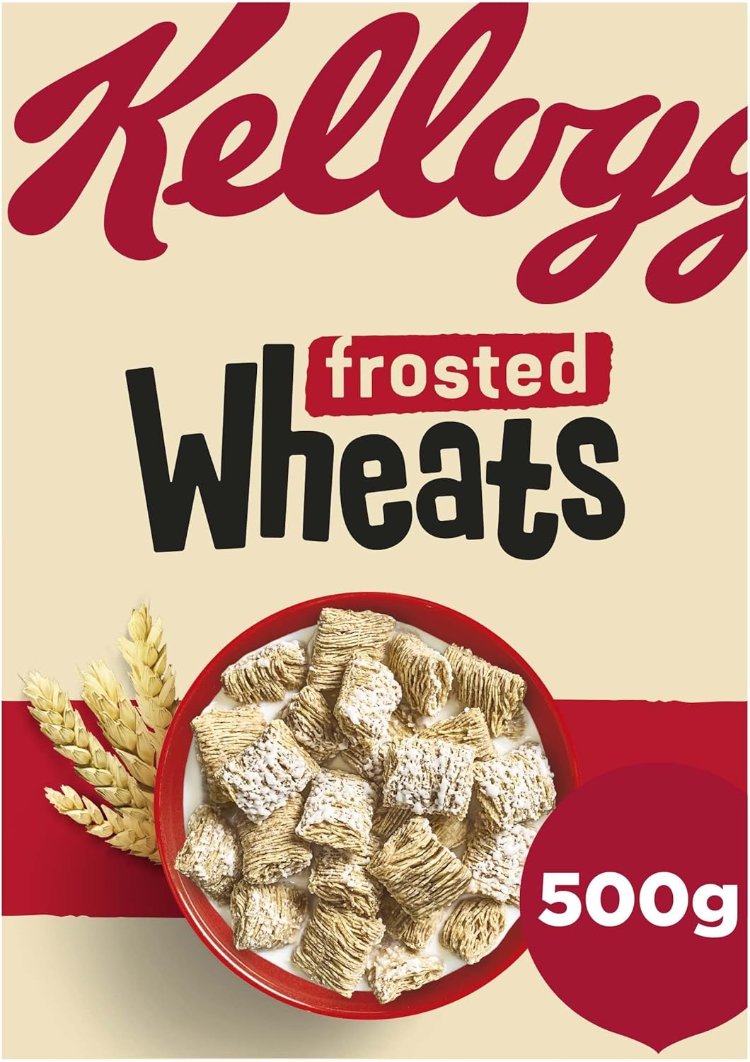 Kellogg's Frosted Wheat Cereal 500g box side view highlighting high fiber content