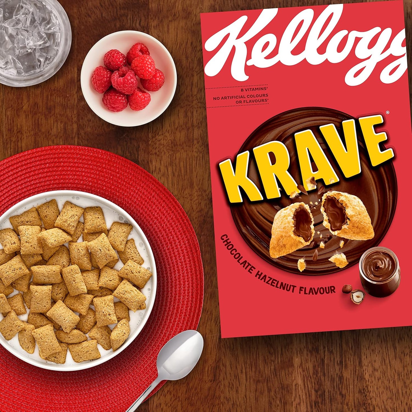 Kellogg's Krave Chocolate Hazelnut Cereal 750g with chocolate-filled crispy bites for a tasty breakfast treat