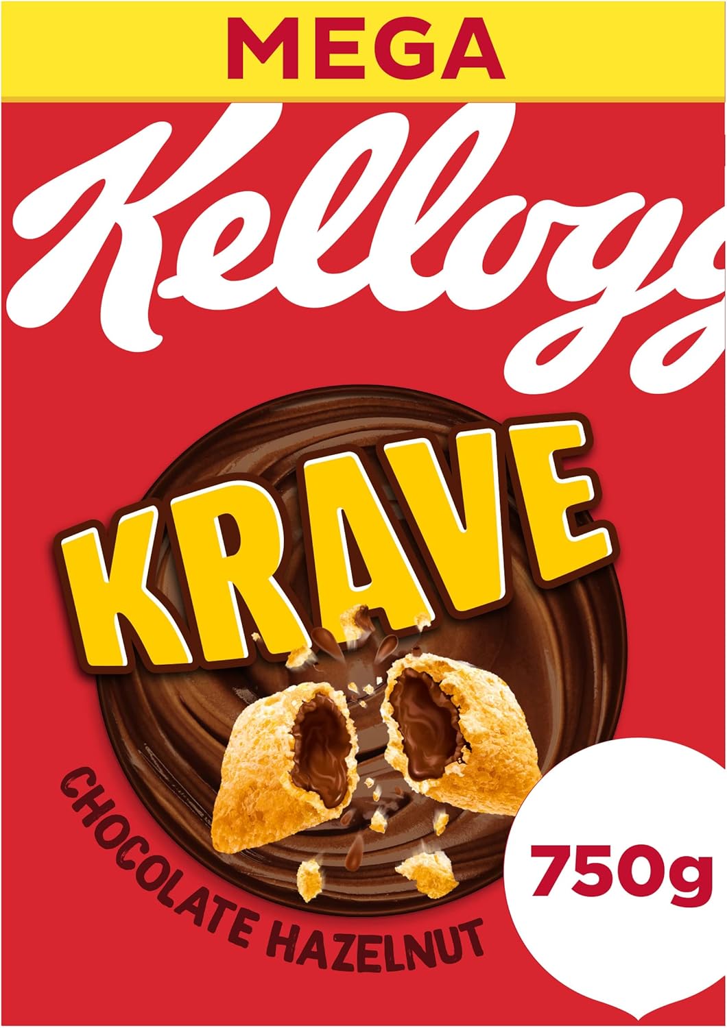 Kellogg's Krave Chocolate Hazelnut Cereal 750g box rich in fiber for a nutritious start to your day