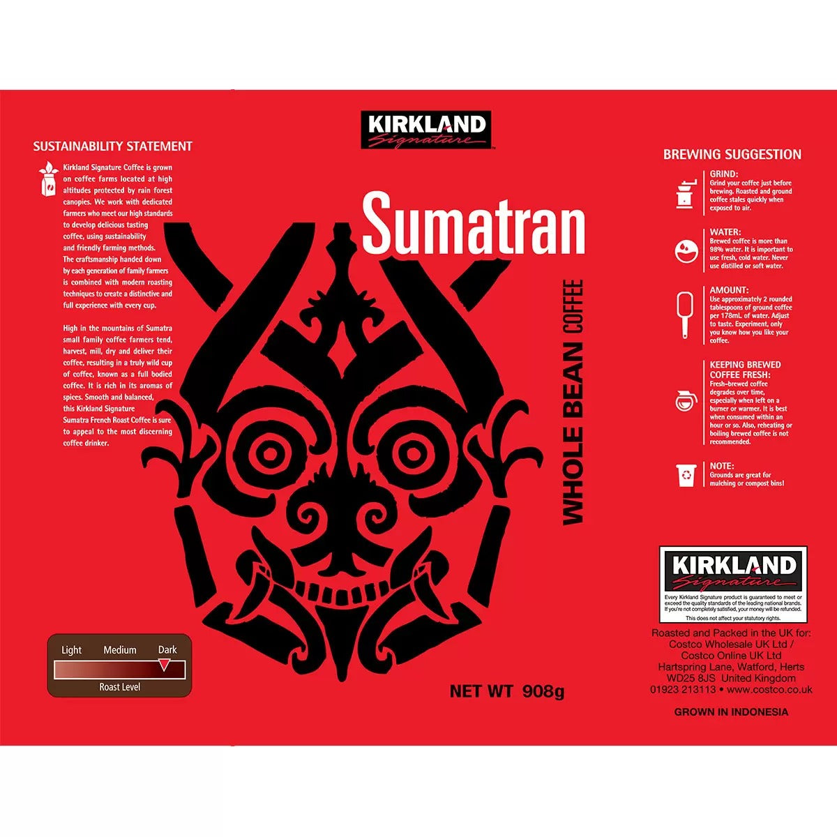 Kirkland Signature Sumatran Whole Bean Coffee, 907g