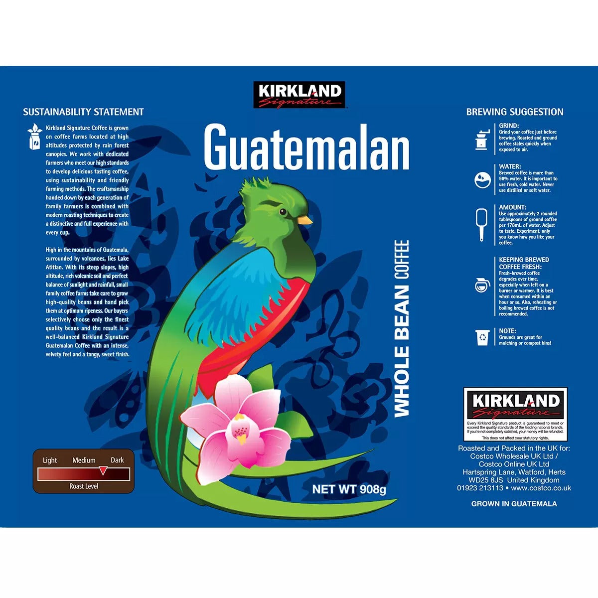 Kirkland Signature Guatemalan Whole Bean Coffee, 908g