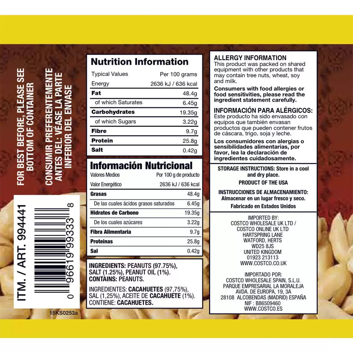 Kirkland Signature Super Extra-Large Roasted & Salted Peanuts, 1.13kg back