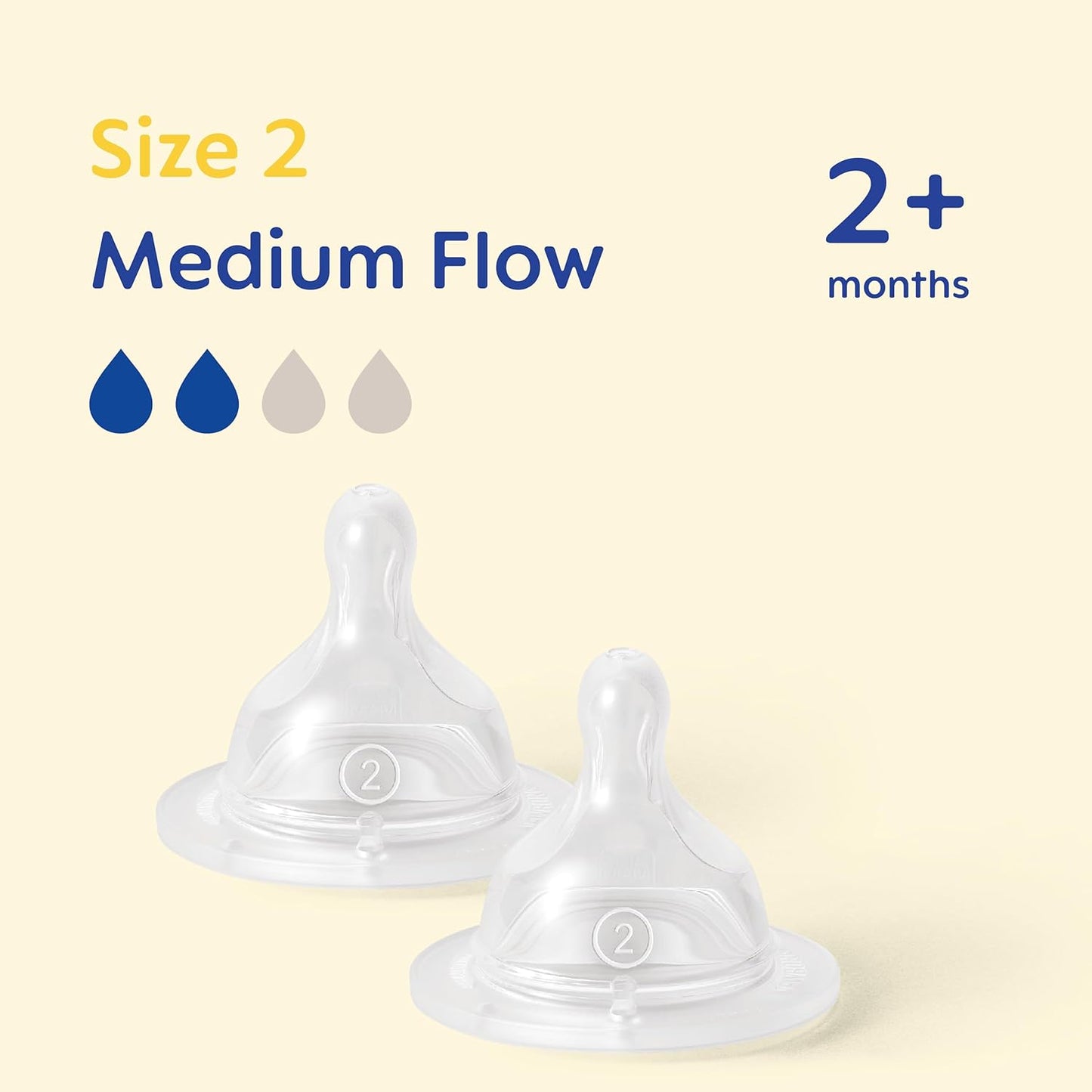 MAM Medium Flow Teats Size 2 - Pack of 2 for MAM Baby Bottles - Suitable from 2 Months