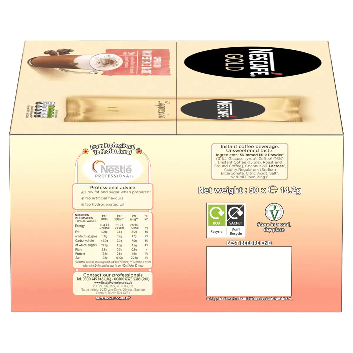 Nescafé Gold Cappuccino Sachets, front