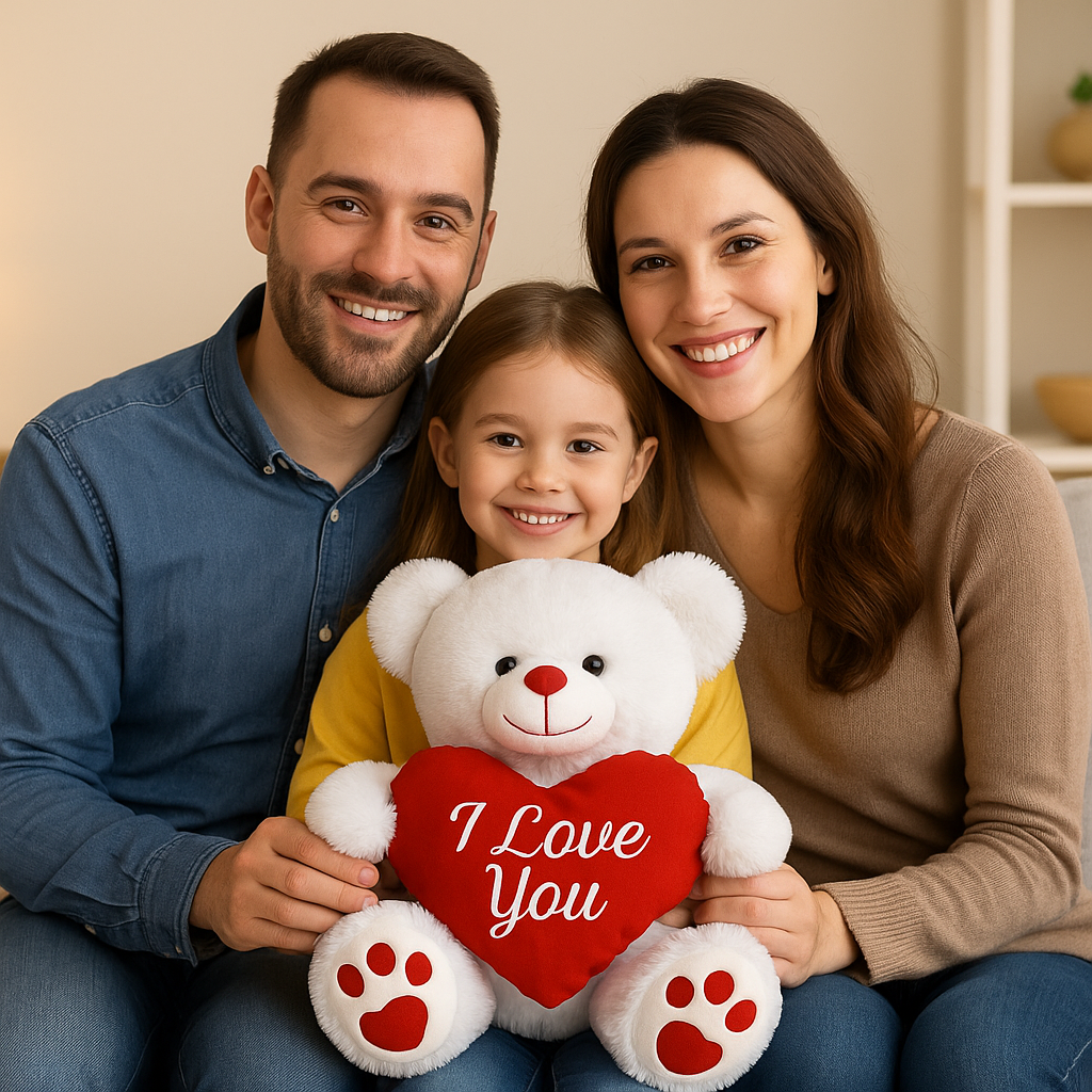 Romantic teddy bear gift with red I love you heart for anniversaries