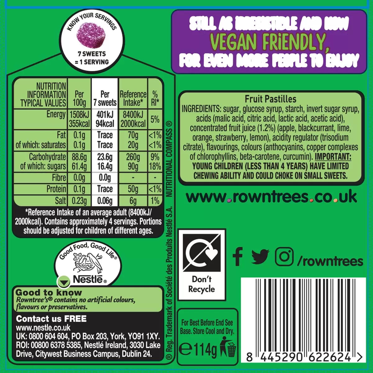Rowntree's Fruit Pastilles PM £1.25, 10 x 114g
1