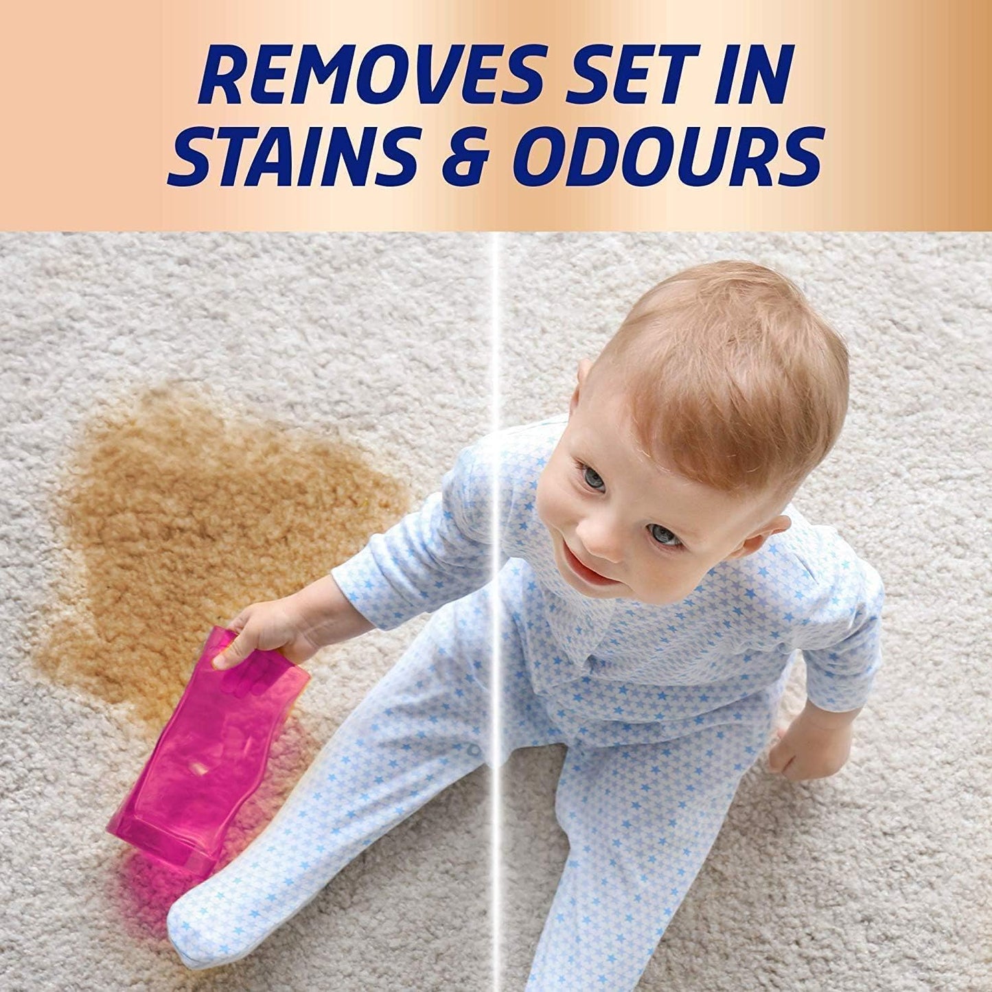 Vanish Oxi Action Stain Remover Spray Effectively Removing Stains from Carpet and Upholstery