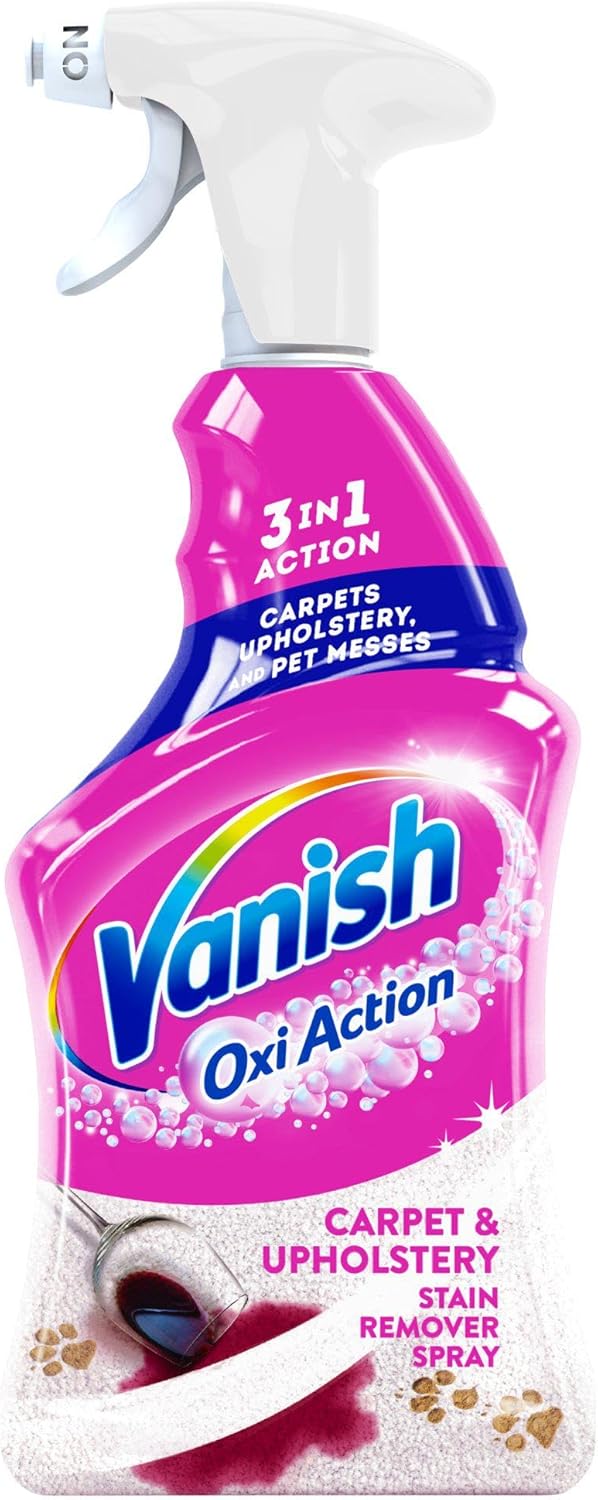 Vanish Professional Oxi Action Stain Remover Spray 1L in Action on Carpet and Upholstery