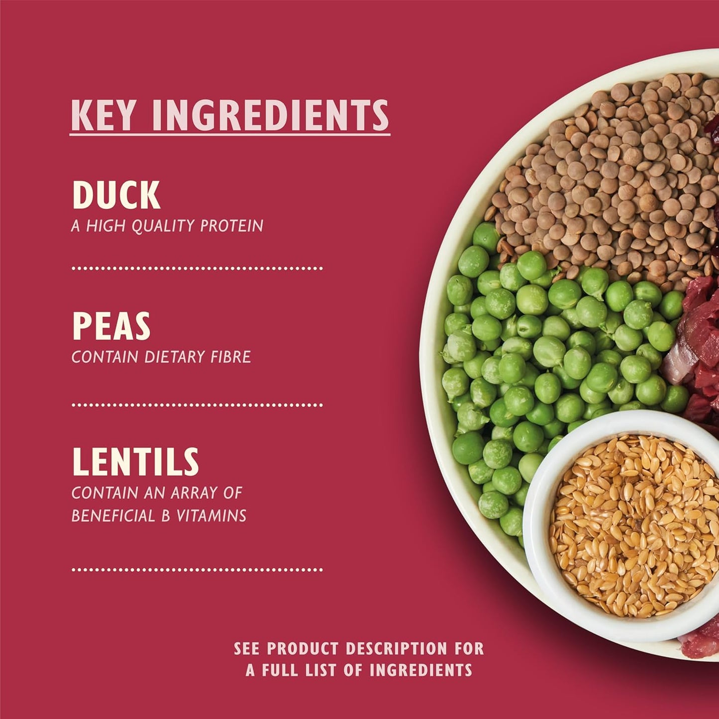 Natural dry dog food with duck salmon and venison