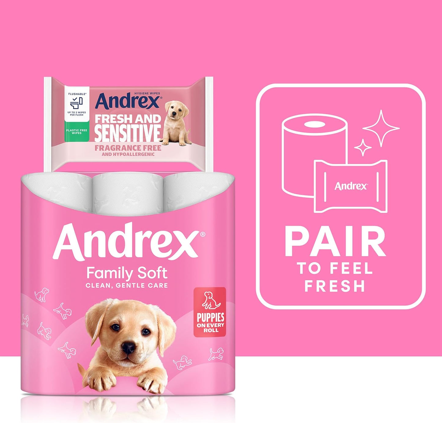 Close-up of soft Andrex toilet paper rolls highlighting plush texture