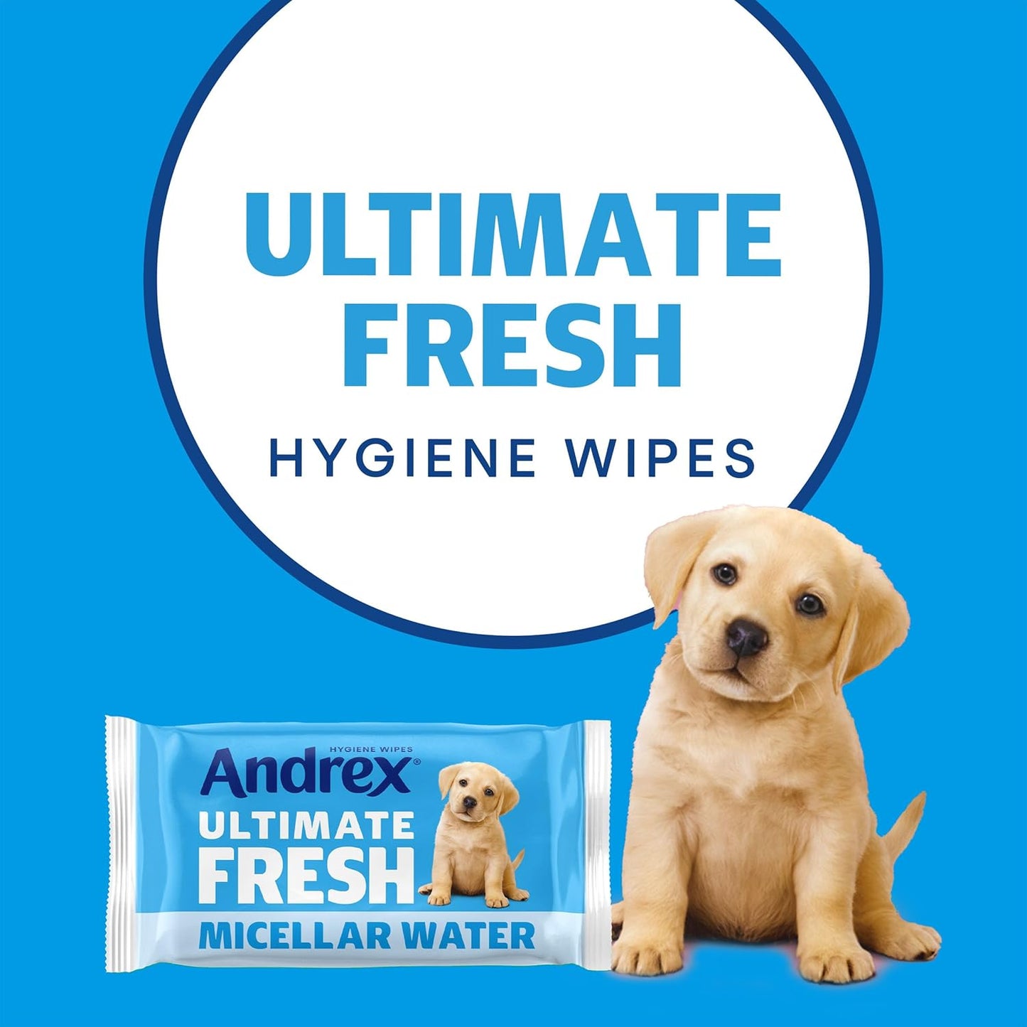 Pack of Andrex Washlets showing soft, moistened wipes for comfortable cleaning