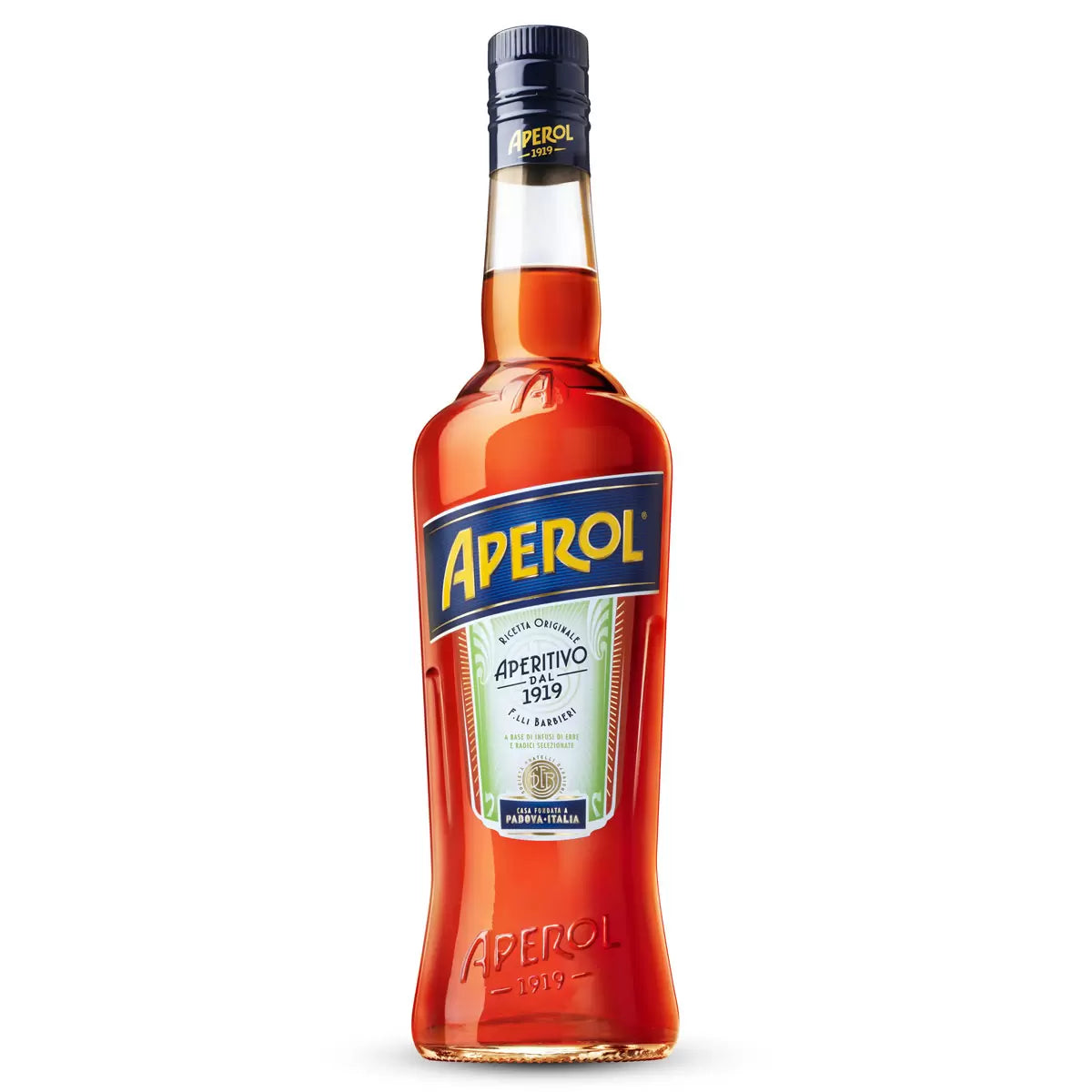 Aperol Aperitivo, 1L bottle front view, showcasing the vibrant orange color.