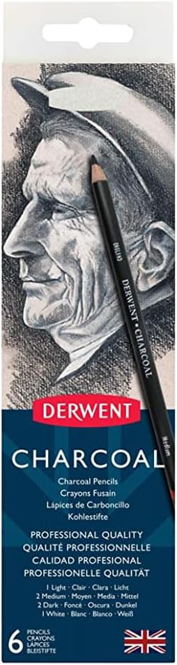 Pencils and sharpener set for creative charcoal artwork