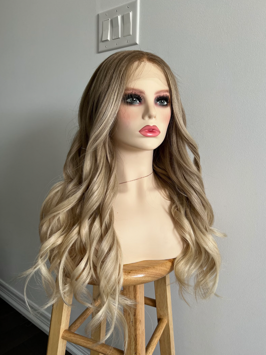 Ashy dark blonde wig with pale blonde balayage highlights