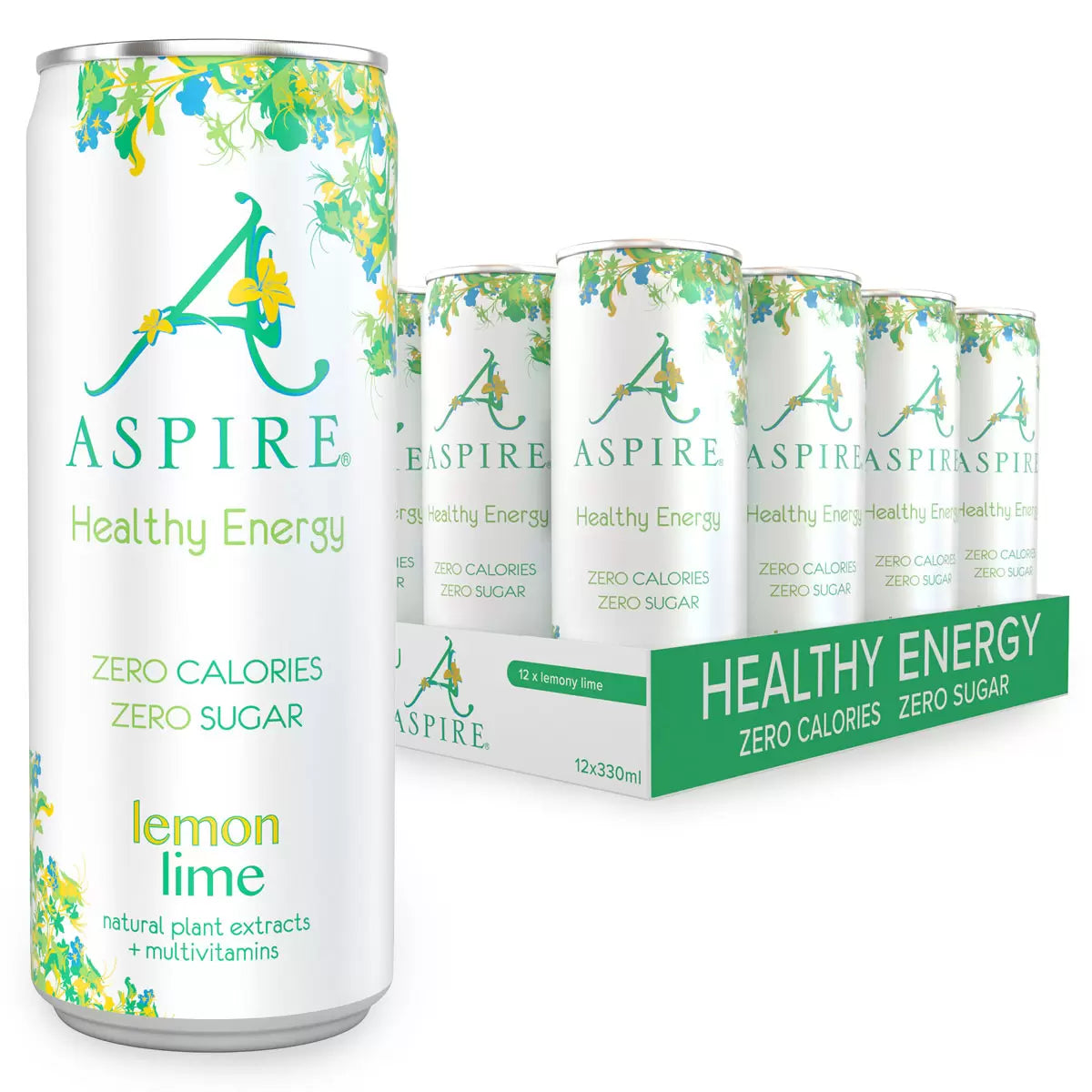 Aspire Lemon & Lime Healthy Energy Drink 12-pack 330ml
