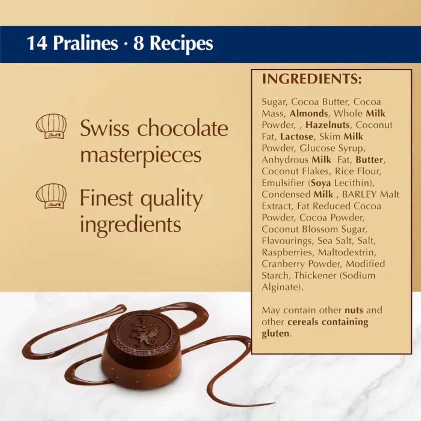 Selection of 14 white, dark, and milk chocolates in a gift box