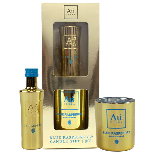 AU Blue Raspberry Vodka 5cl with scented candle gift set for vodka lovers