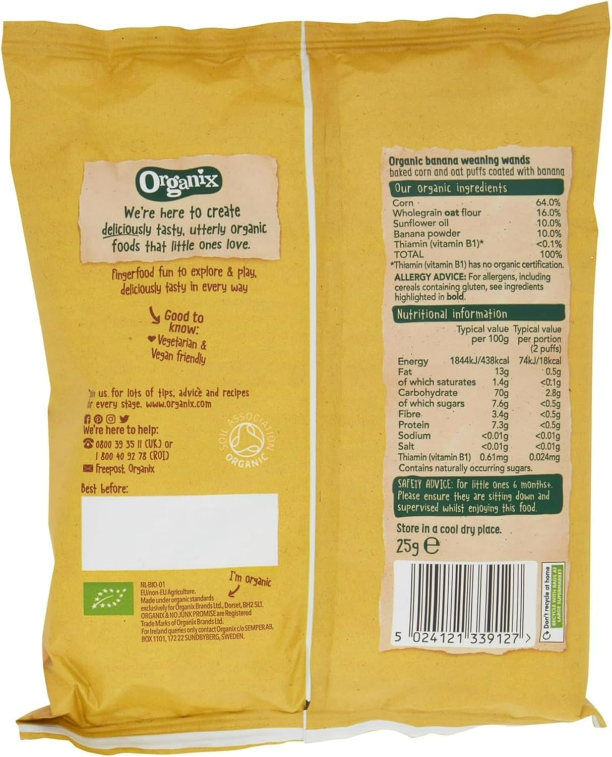 straight banana flavoured finger sticks for toddlers