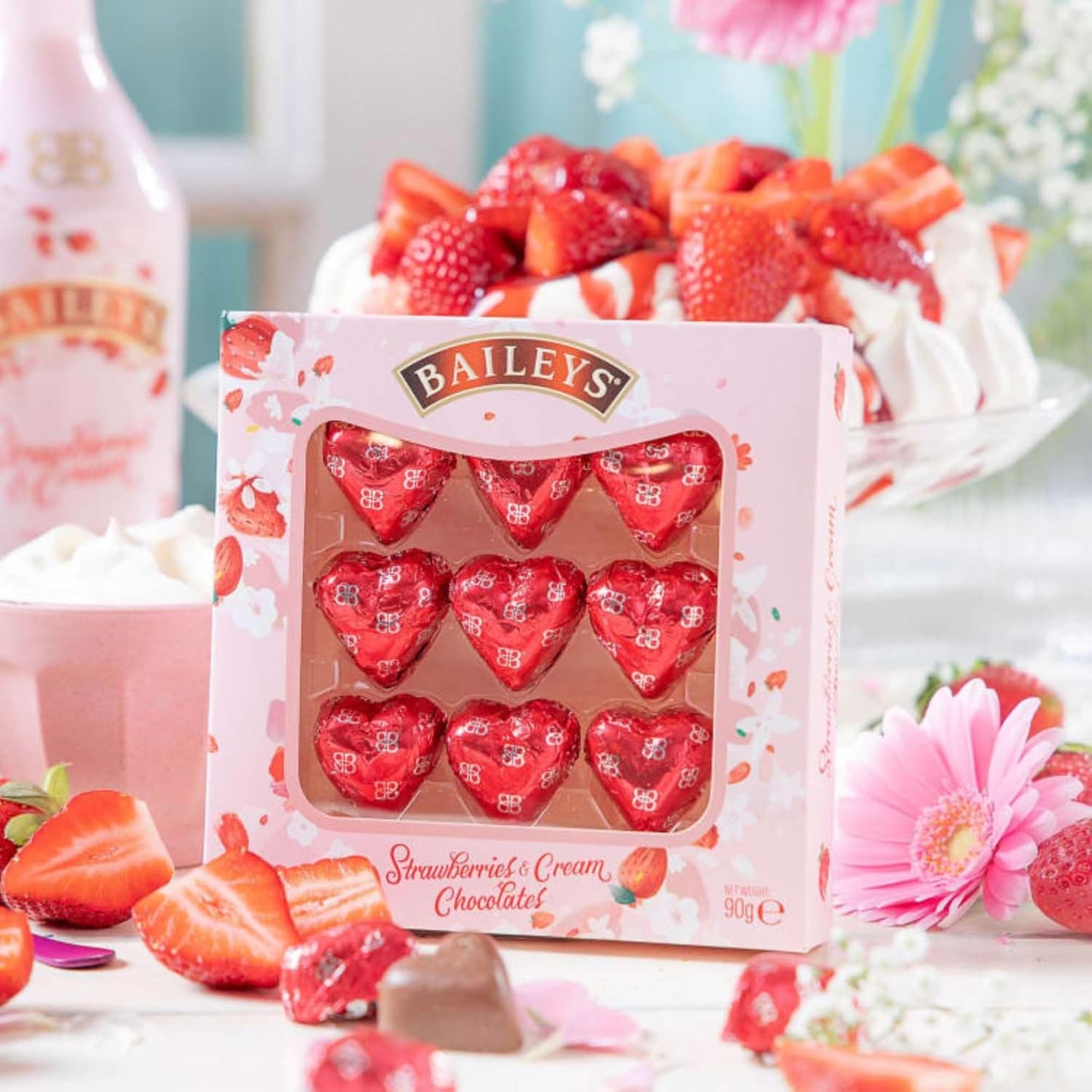 Baileys Heart Shaped Chocolates with strawberries and cream filling