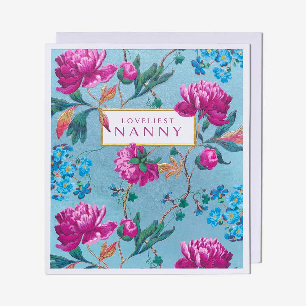 Elegant floral birthday card for nanny with soft colours – available in birthday cards near me collection.