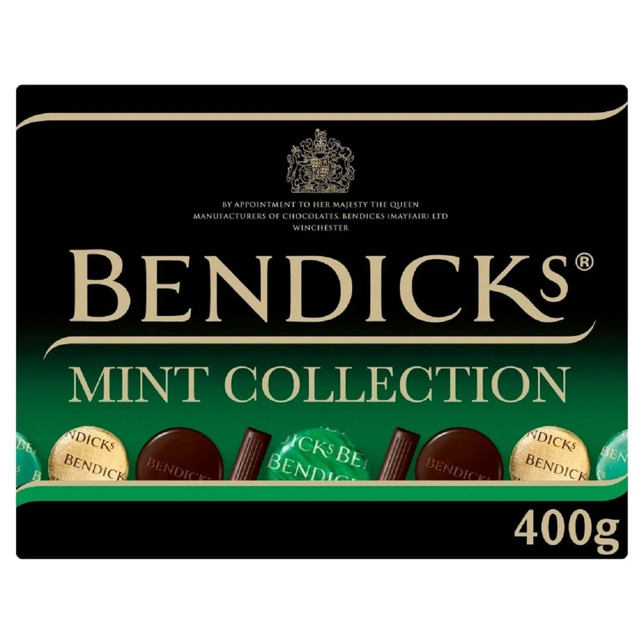 Bendicks Mint Collection 400g boxed carton with assorted chocolates