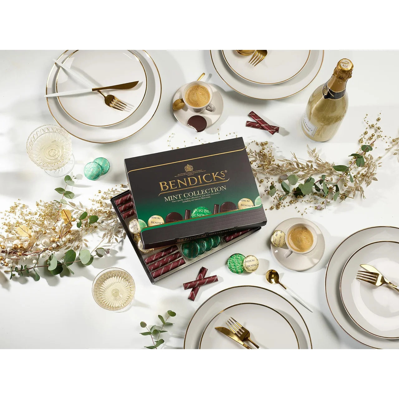 Unwrapped Bendicks Mint Collection 400g showing creamy mint-filled chocolates