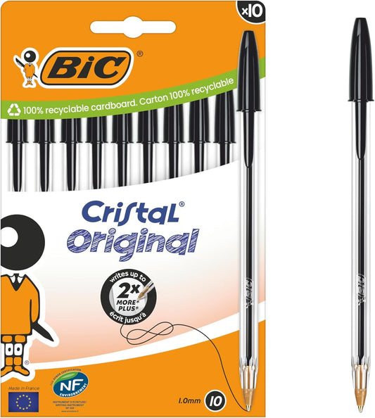 Box of 10 Bic Cristal black ballpoint pens