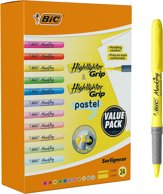 BIC Highlighter Grip and Pastel pack of 24