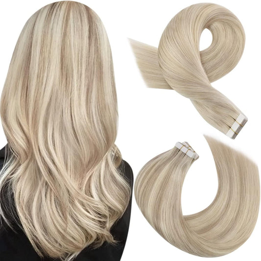12 inch tape-in extensions in ash blonde and platinum blend