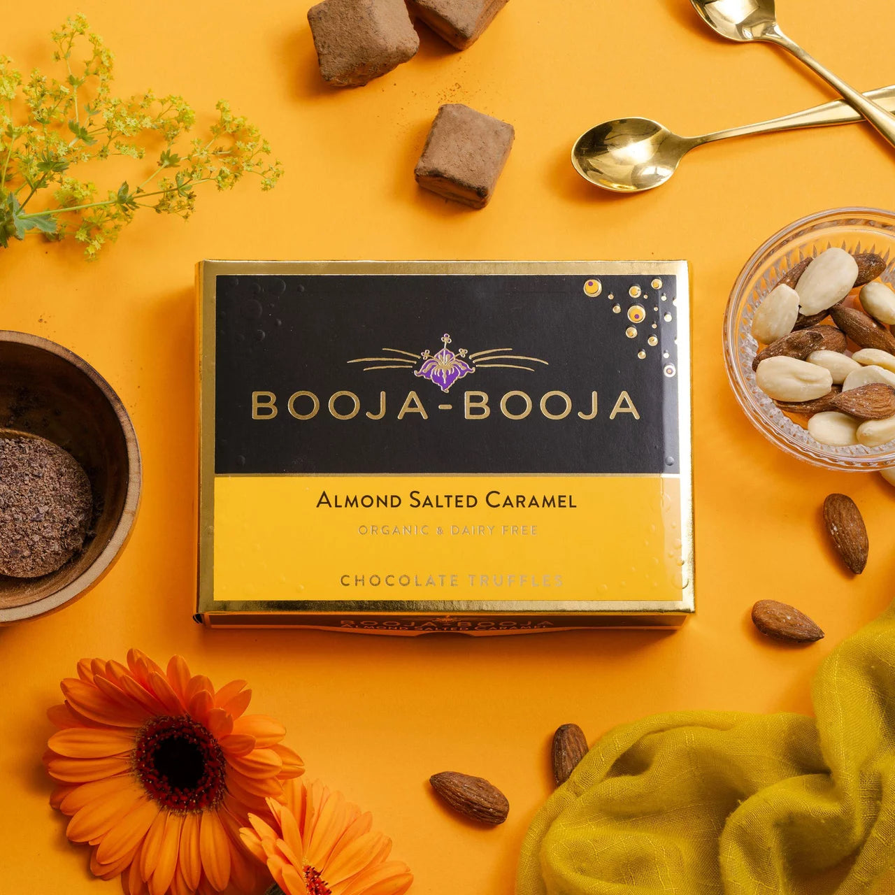 Booja Almond Salted Caramel chocolates in 92g snack pack arrangement