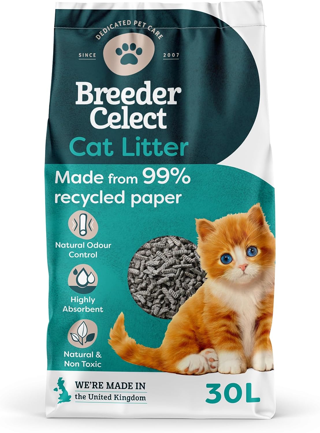 breeder celect cat litter 30l recycled paper
