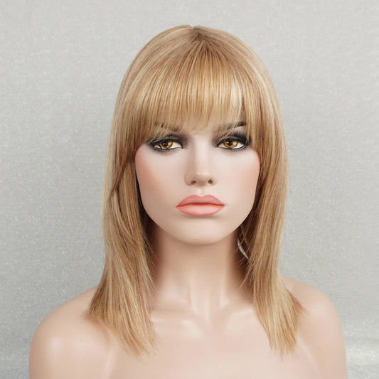Light blonde highlights on soft shoulder-length hair