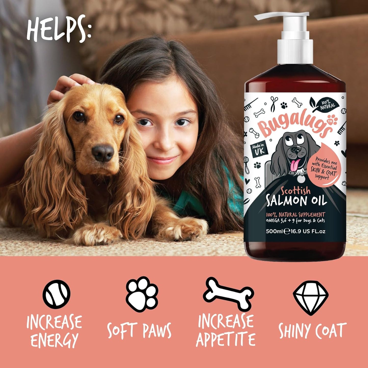 Bugalugs salmon oil supporting healthy pet skin and coat