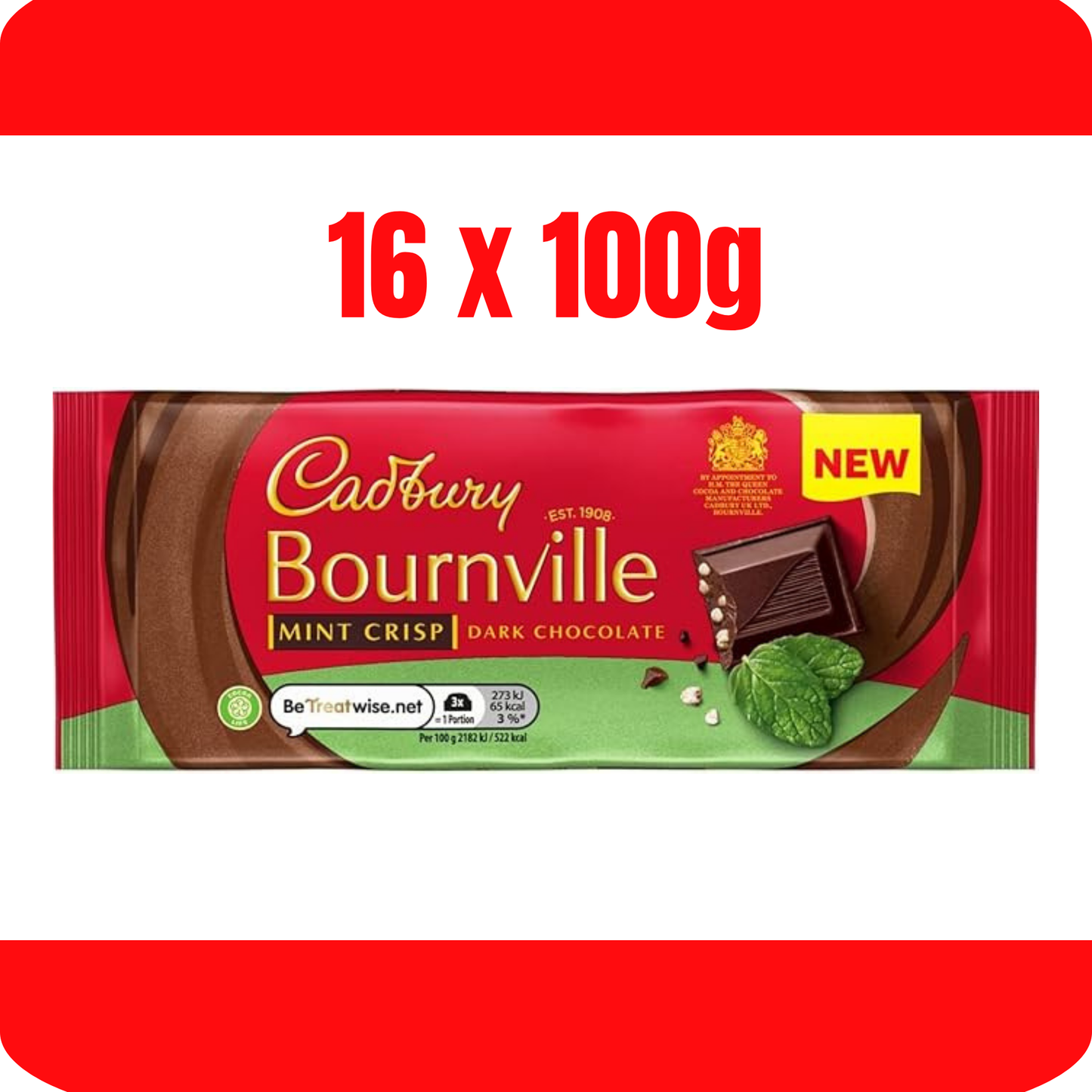 Cadbury Bournville dark chocolate mint crisp bars multipack 16x100g