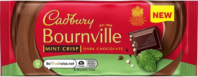 Multipack of Cadbury Bournville mint crisp 100g dark chocolate bars