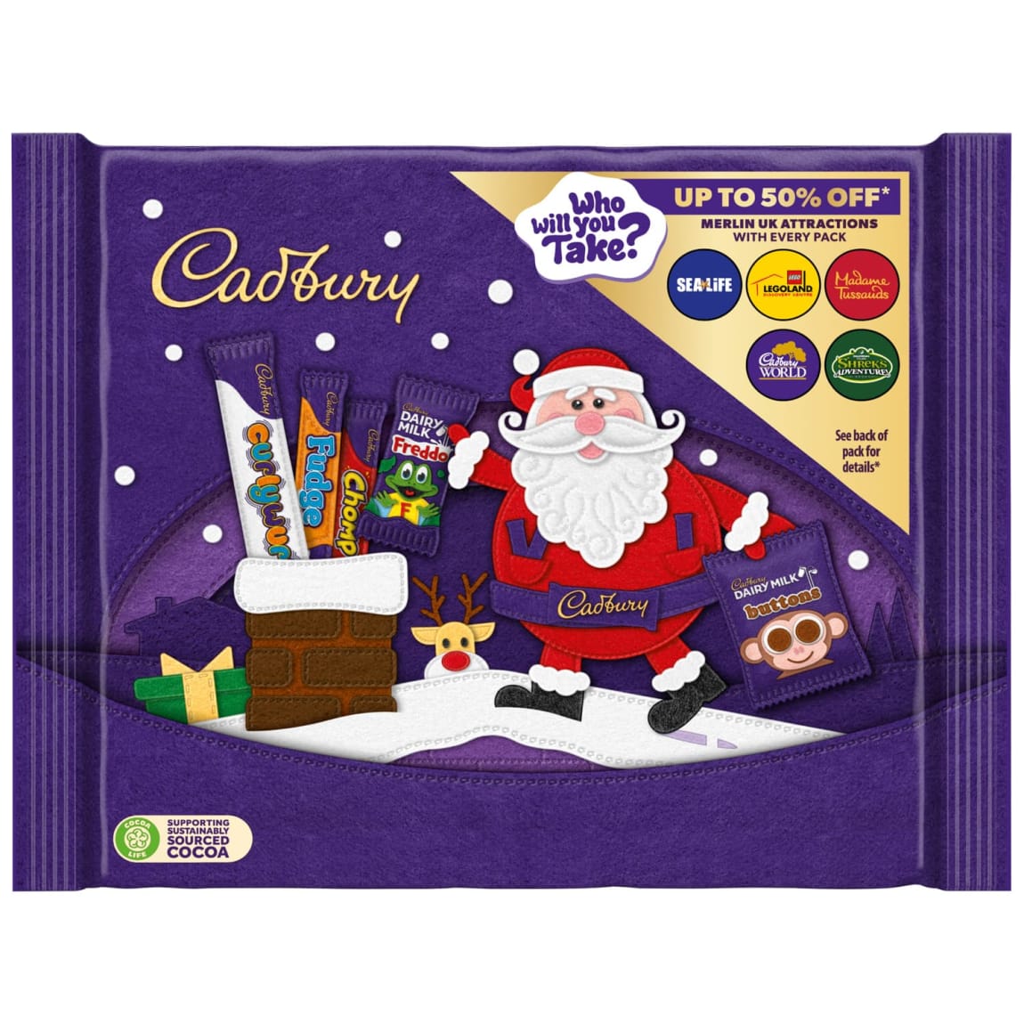Mini Cadbury chocolate assortment featuring Curly Wurly, Freddo and Buttons